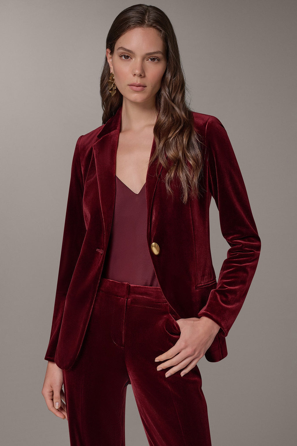 VELVET ONE BUTTON SUIT BLAZER