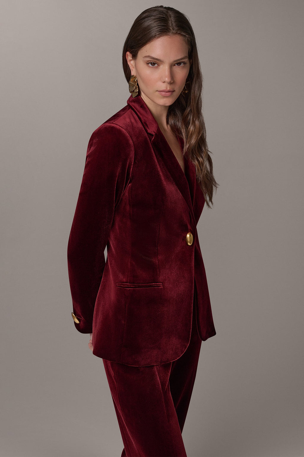VELVET ONE BUTTON SUIT BLAZER