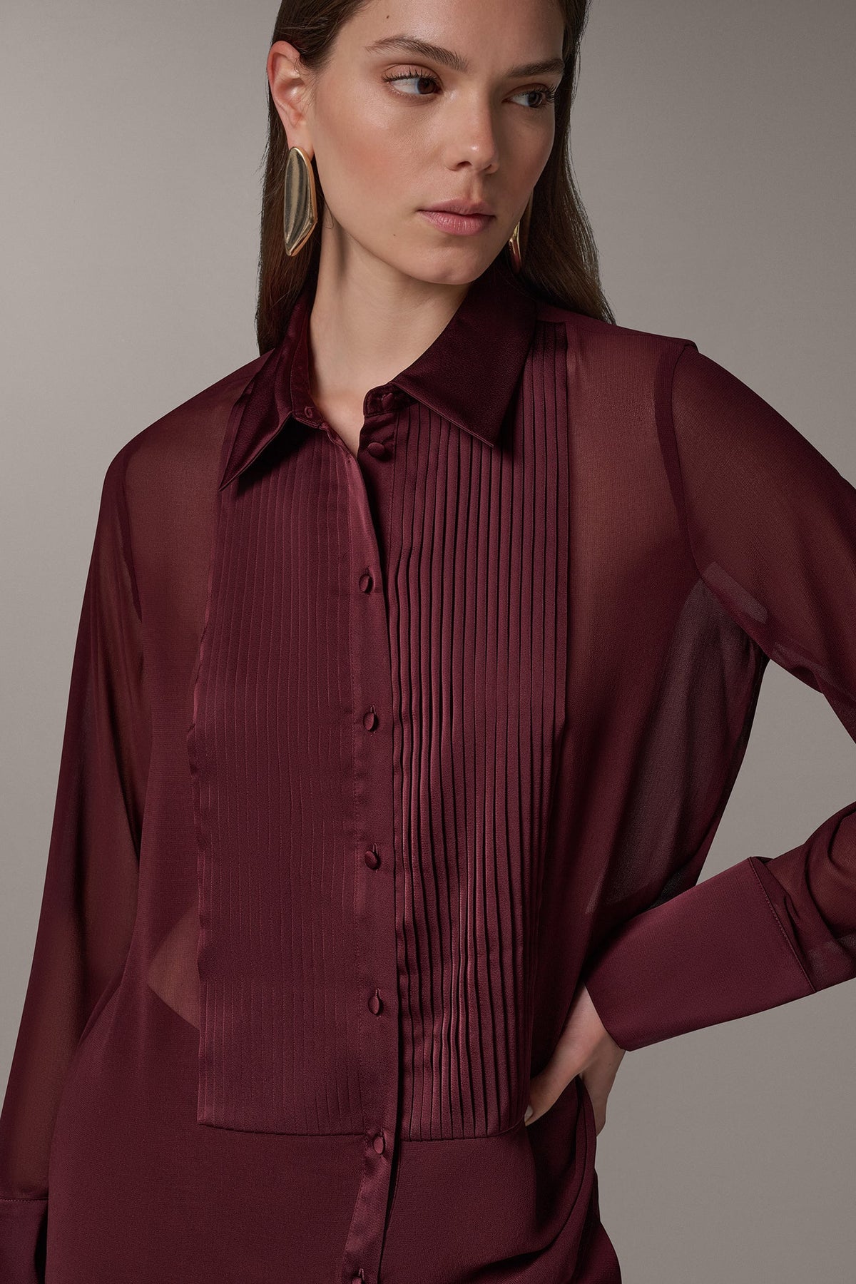 CHIFFON TUXEDO BLOUSE