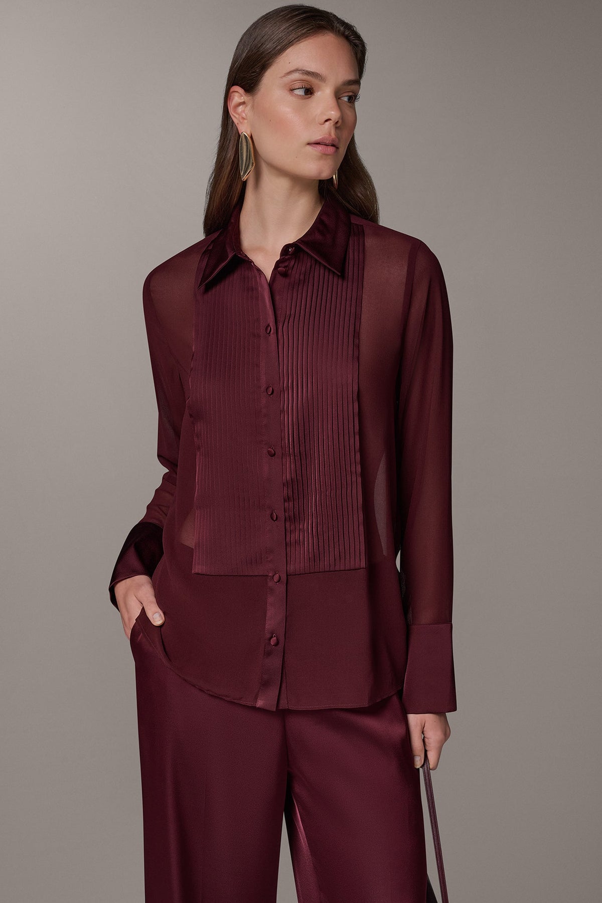 CHIFFON TUXEDO BLOUSE