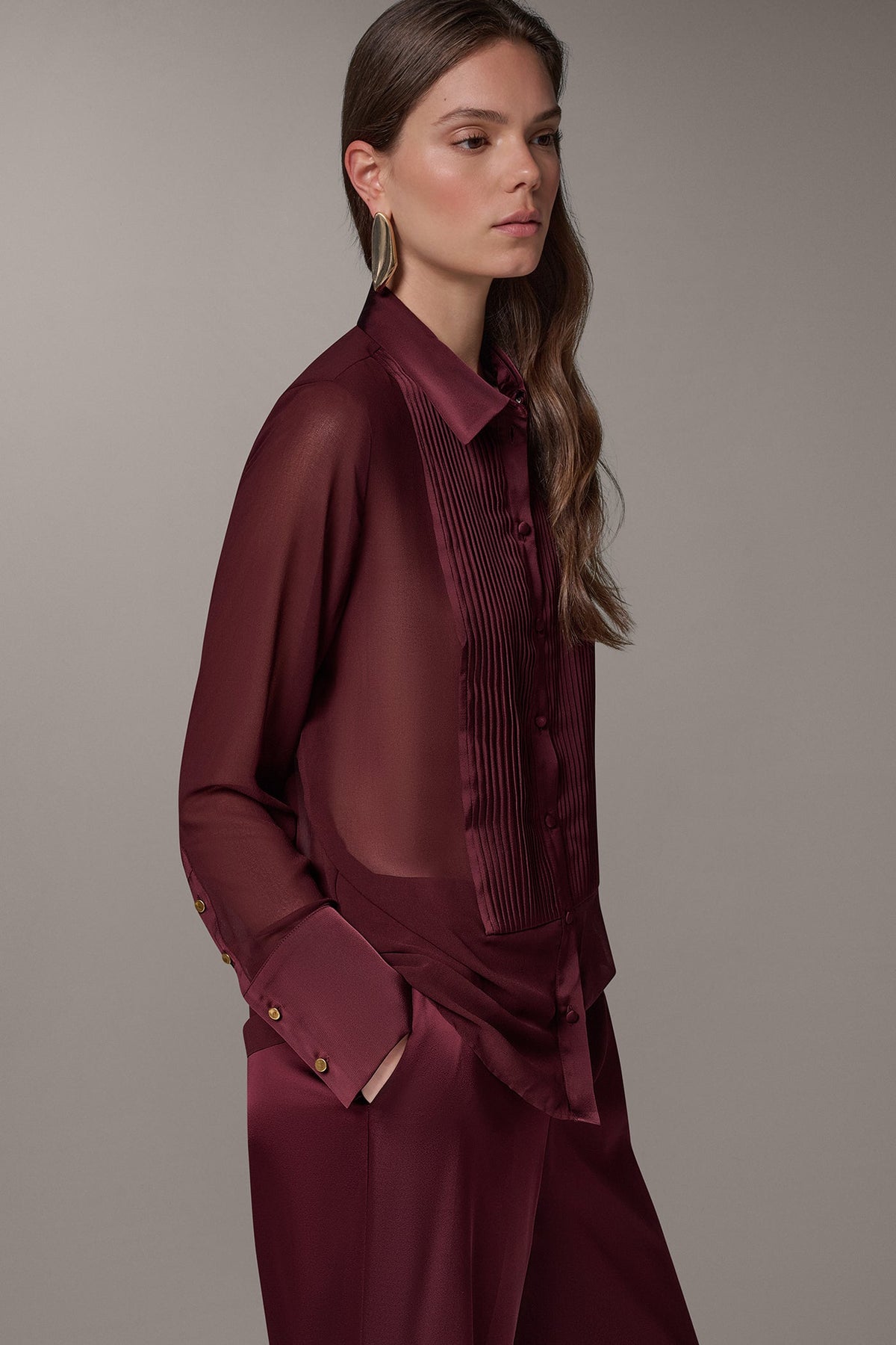 CHIFFON TUXEDO BLOUSE