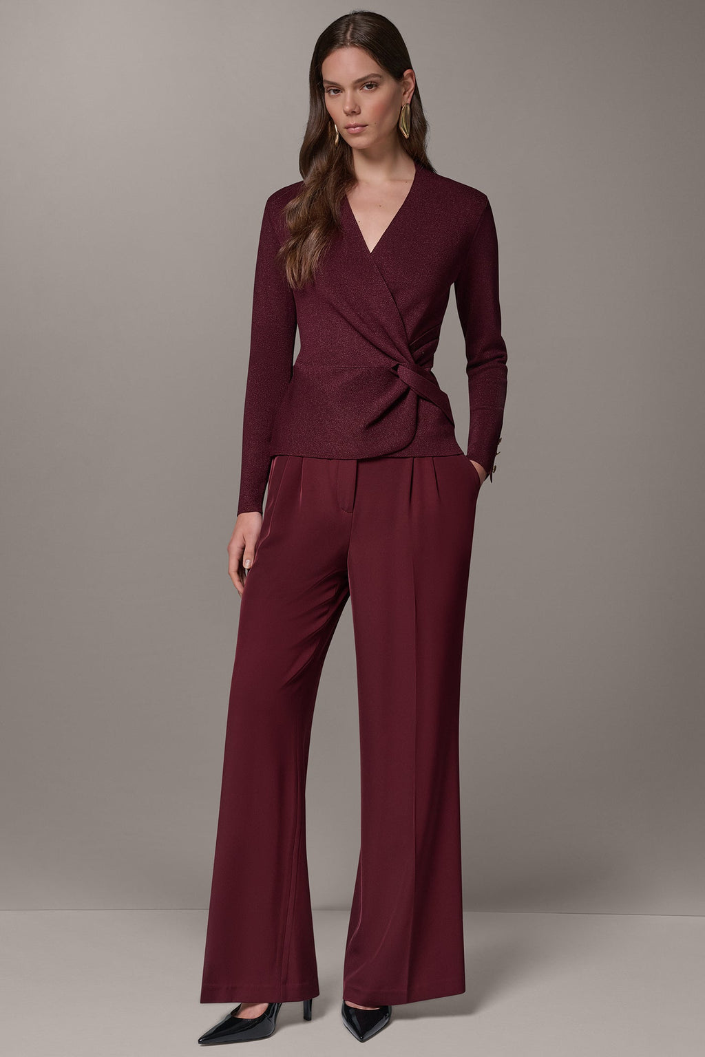WRAP-EFFECT TWIST WAIST SWEATER