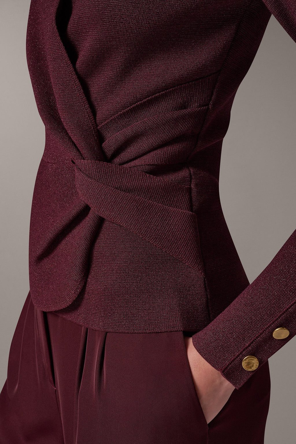 WRAP-EFFECT TWIST WAIST SWEATER