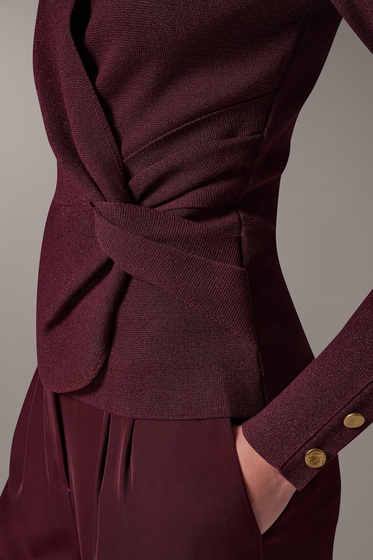 WRAP-EFFECT TWIST WAIST SWEATER