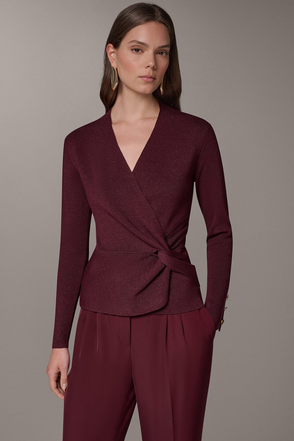 WRAP-EFFECT TWIST WAIST SWEATER