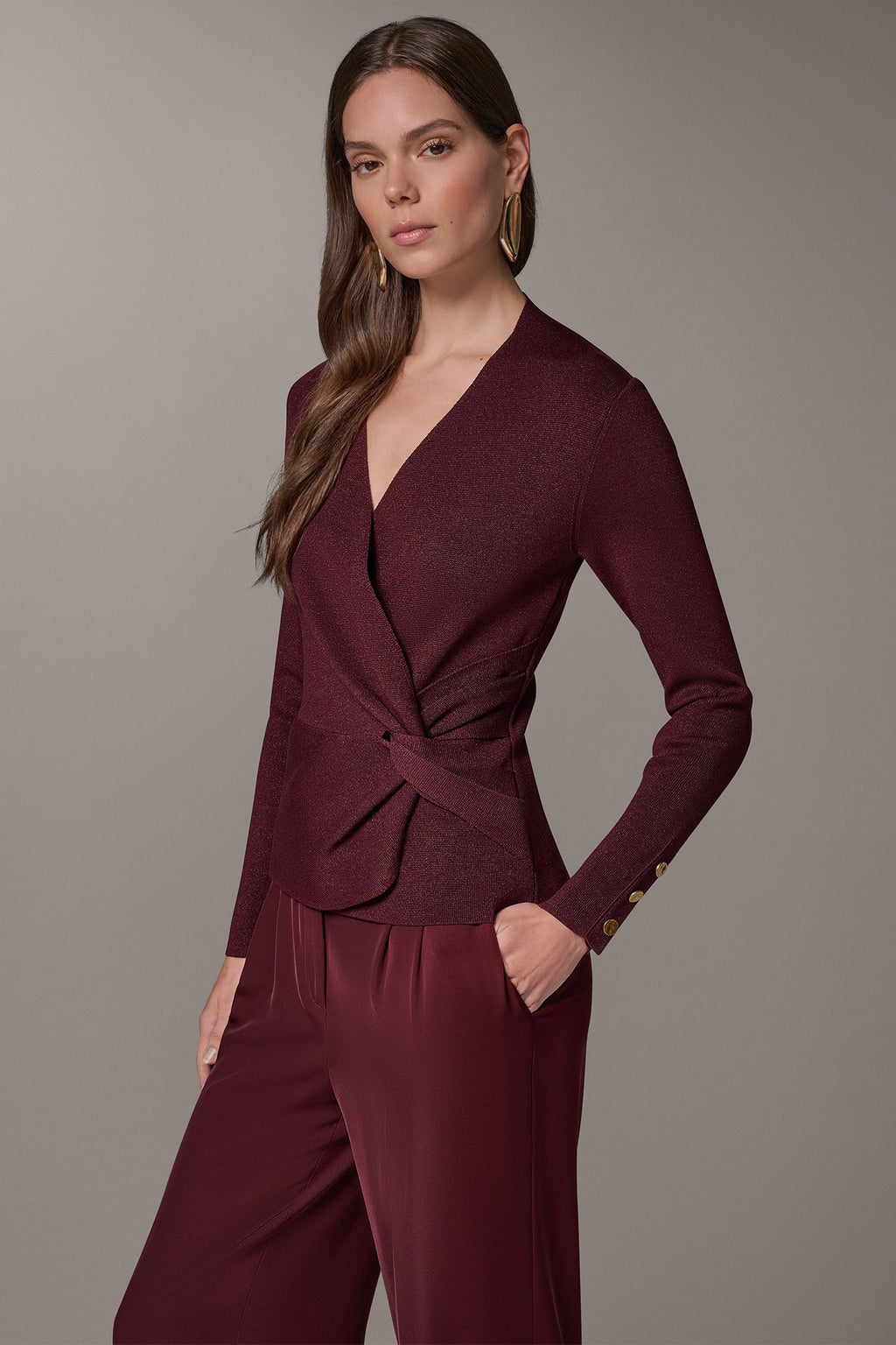 WRAP-EFFECT TWIST WAIST SWEATER
