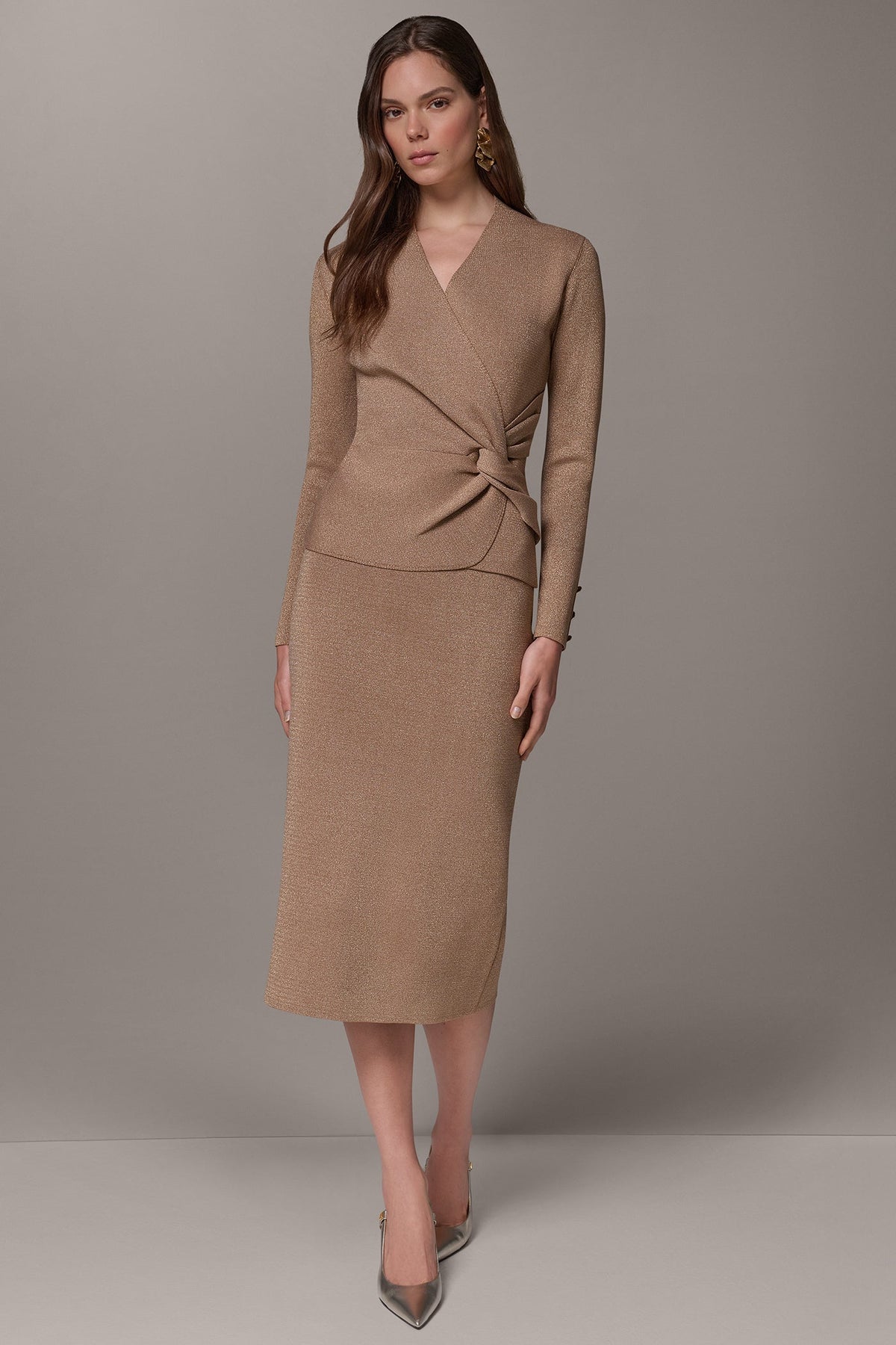 WRAP-EFFECT TWIST WAIST SWEATER