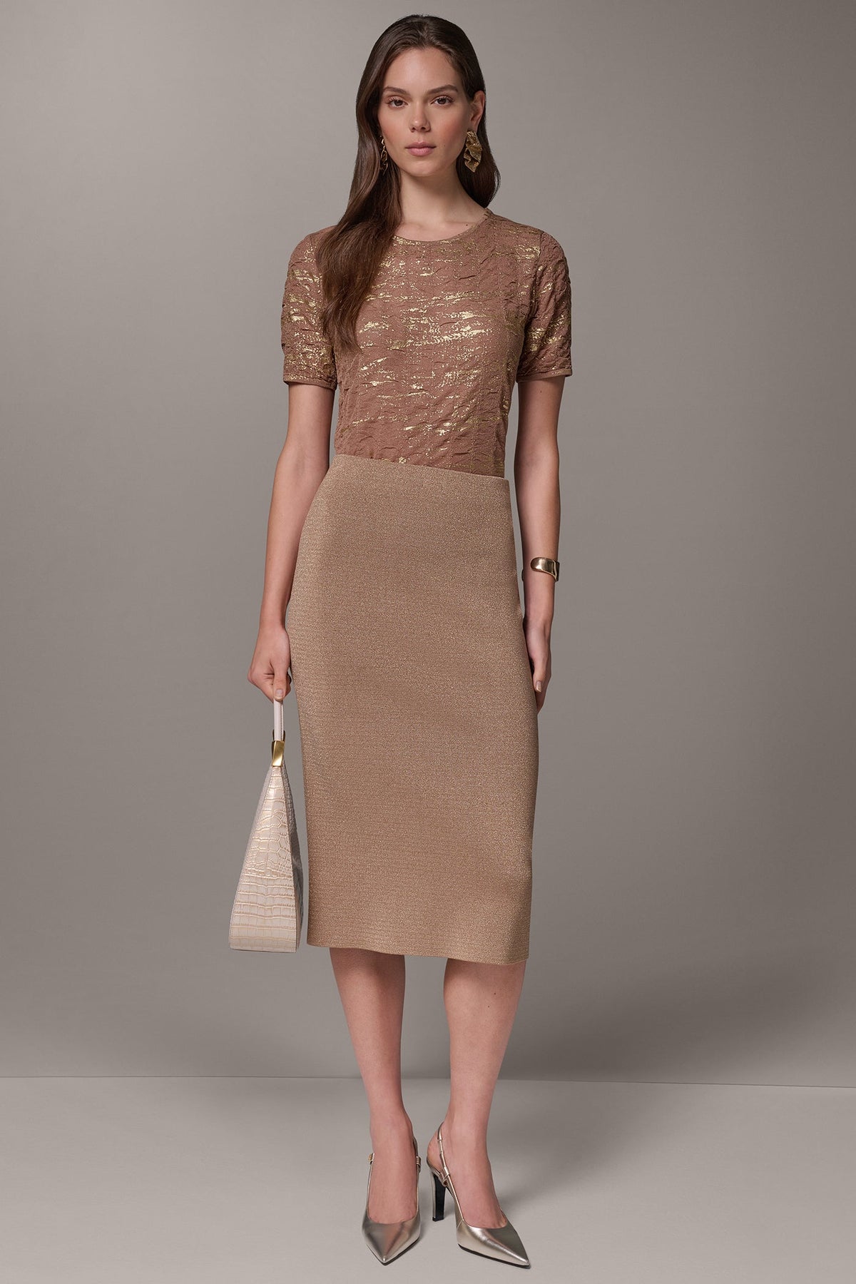 METALLIC MIDI SWEATER SKIRT