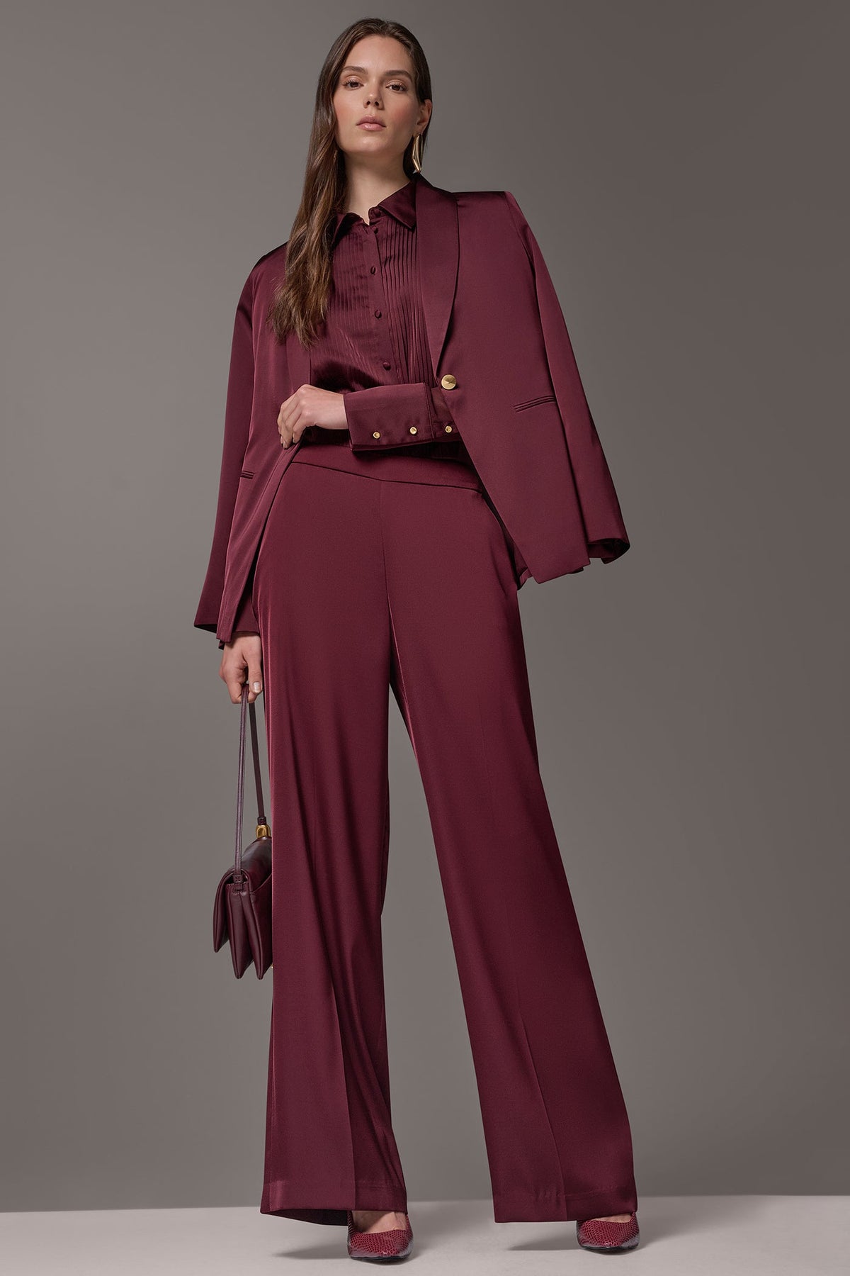 SATIN ONE BUTTON SUIT BLAZER
