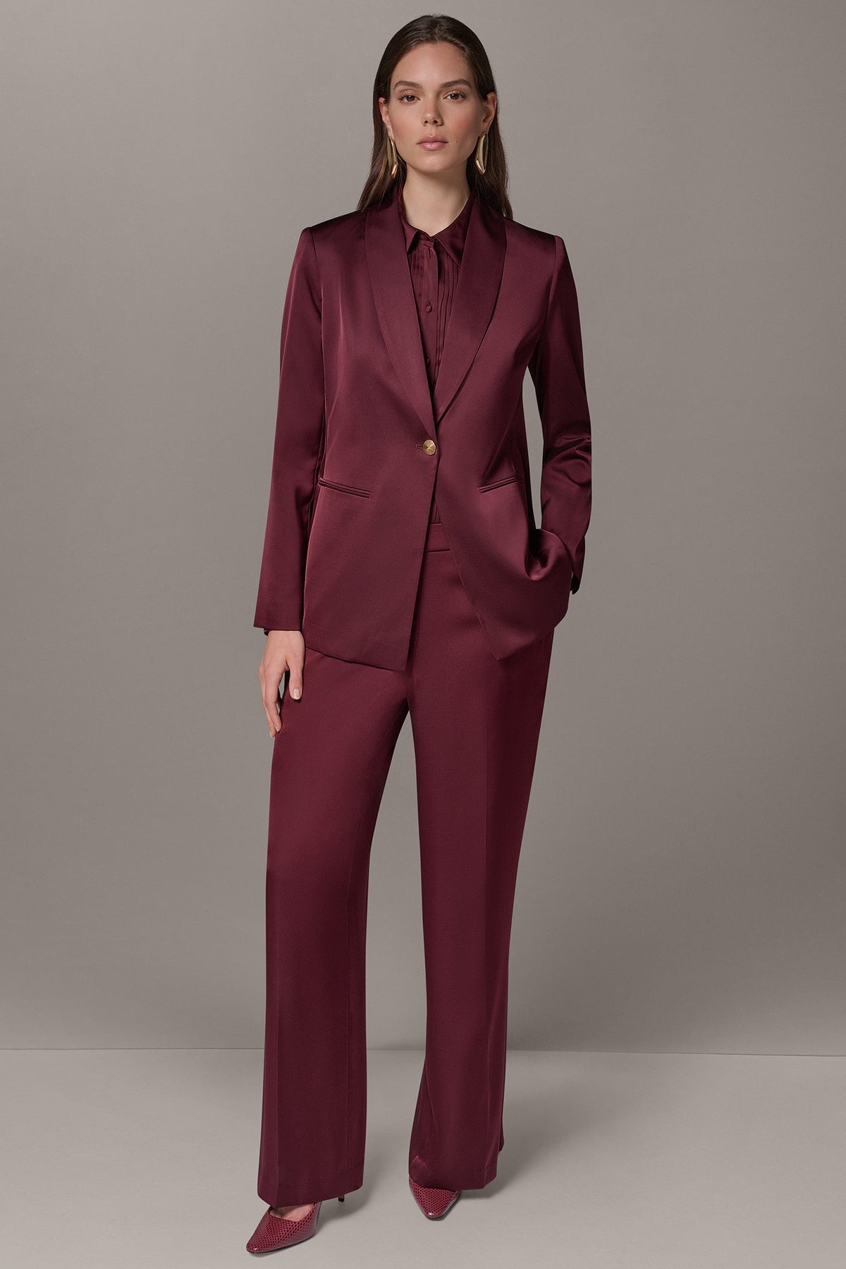 SATIN ONE BUTTON SUIT BLAZER