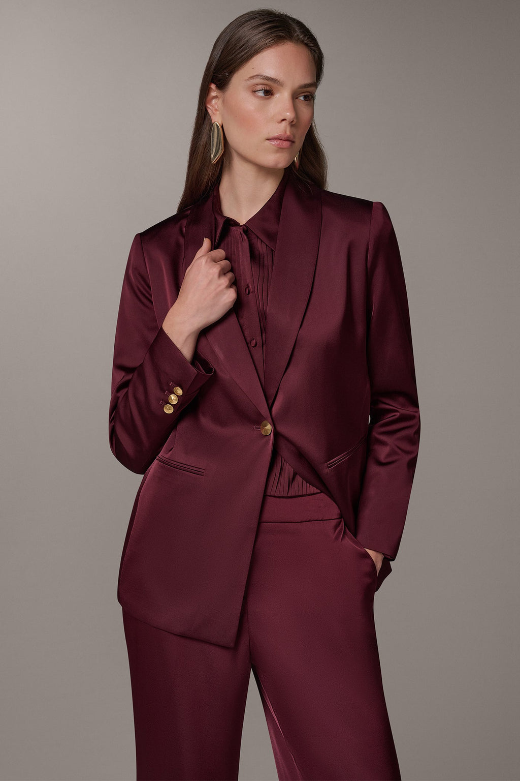 SATIN ONE BUTTON SUIT BLAZER