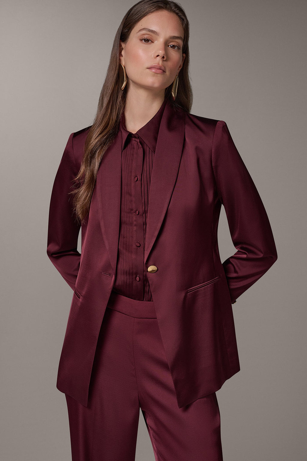 SATIN ONE BUTTON SUIT BLAZER