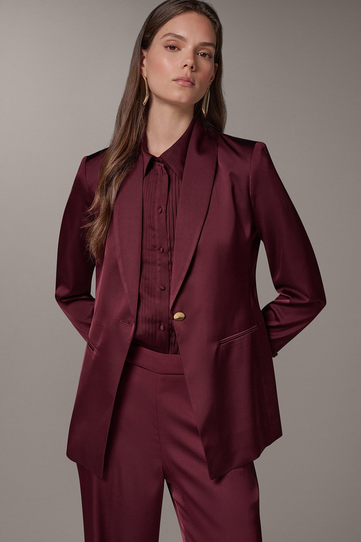 SATIN ONE BUTTON SUIT BLAZER