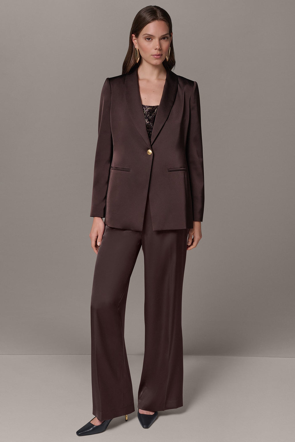SATIN ONE BUTTON SUIT BLAZER