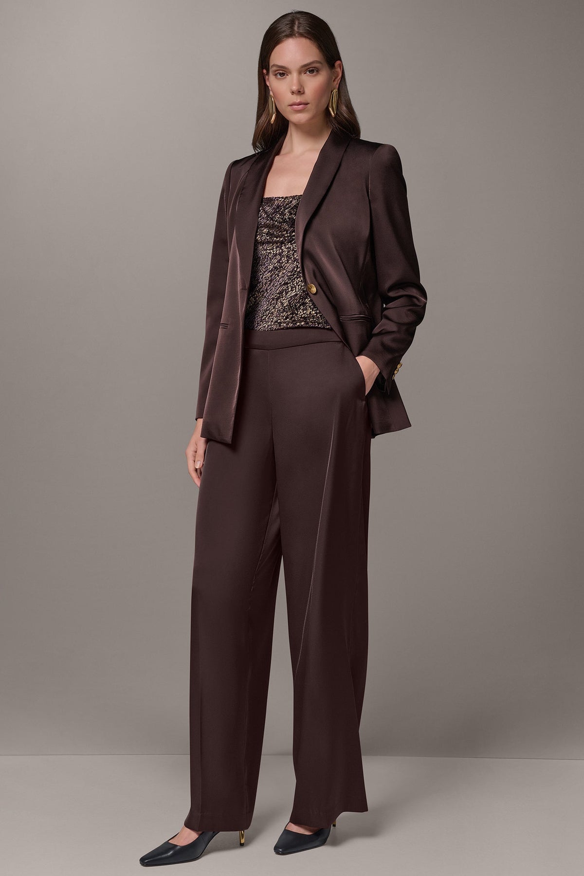 SATIN ONE BUTTON SUIT BLAZER