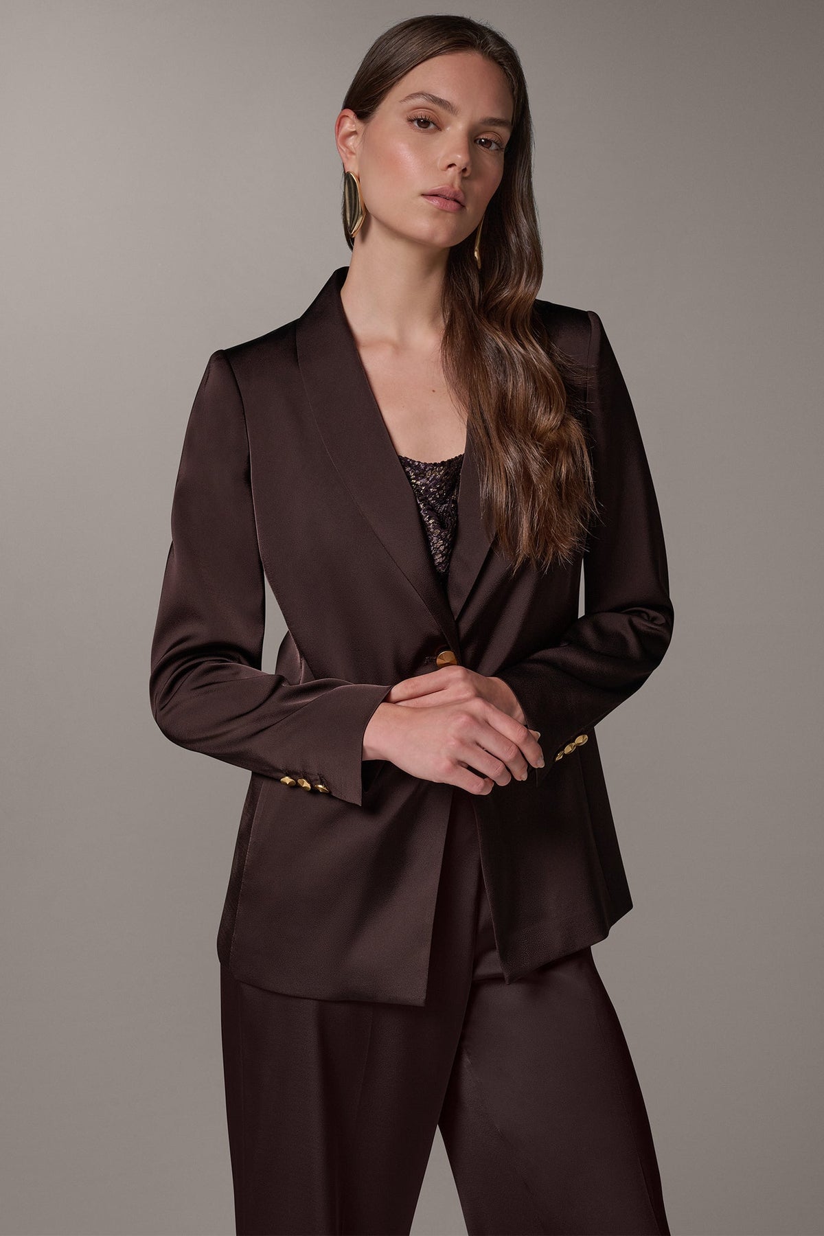 SATIN ONE BUTTON SUIT BLAZER