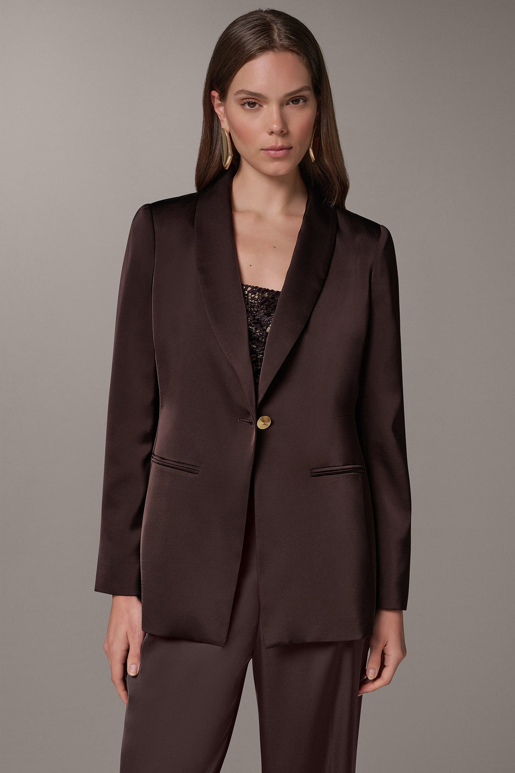 SATIN ONE BUTTON SUIT BLAZER