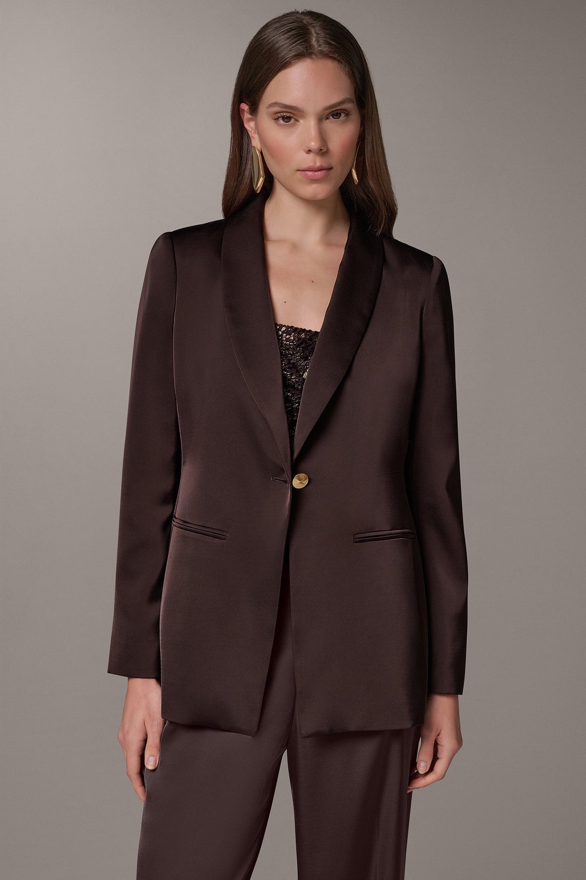 SATIN ONE BUTTON SUIT BLAZER
