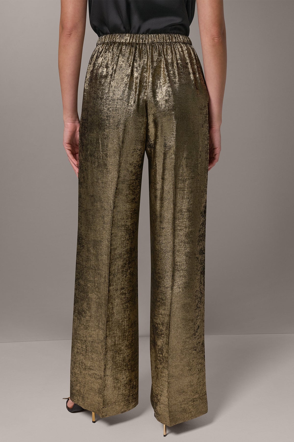 MID-RISE METALLIC PULL-ON SUIT PANT