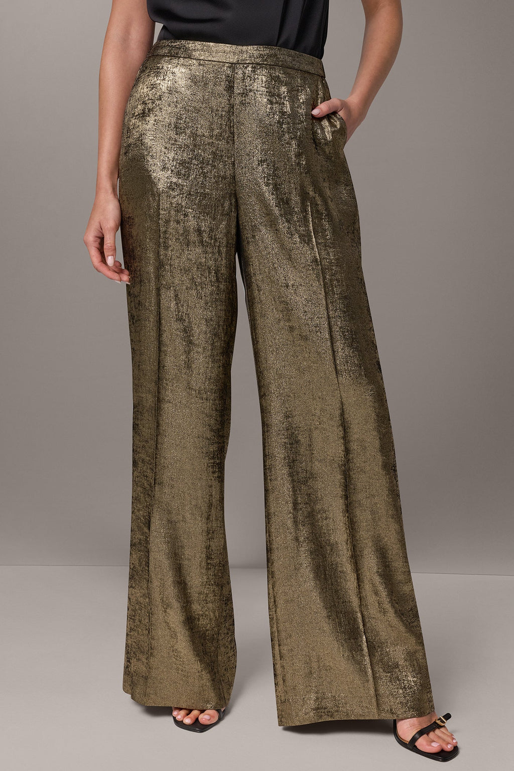 MID-RISE METALLIC PULL-ON SUIT PANT
