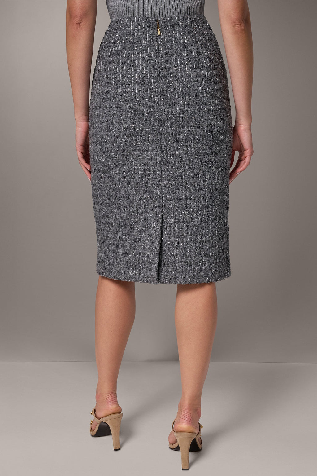 METALLIC TWEED PENCIL SUIT SKIRT