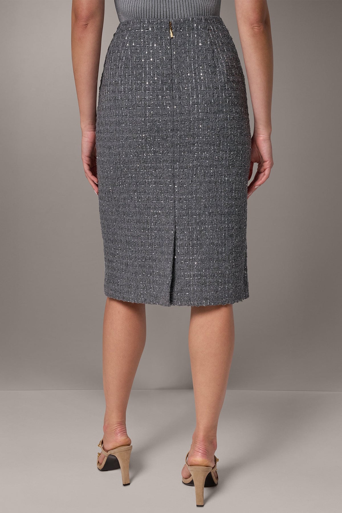 METALLIC TWEED PENCIL SUIT SKIRT