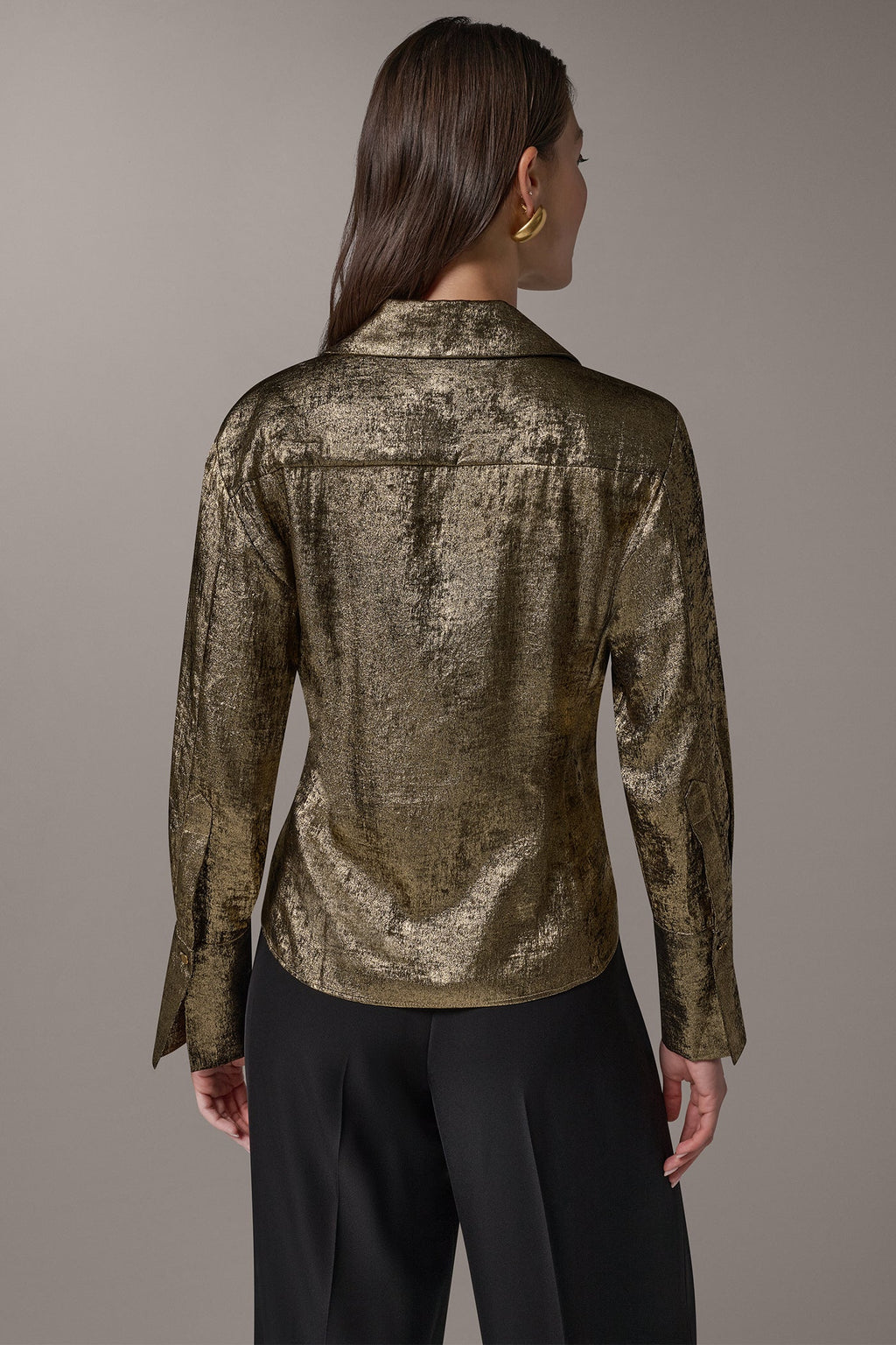 METALLIC V-NECK BUTTON FRONT BLOUSE