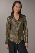 METALLIC V-NECK BUTTON FRONT BLOUSE