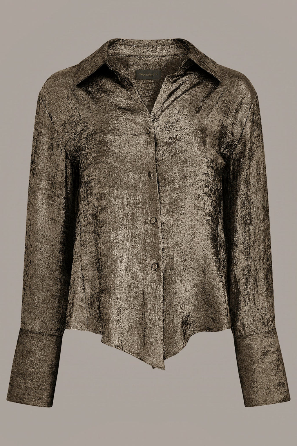 METALLIC V-NECK BUTTON FRONT BLOUSE