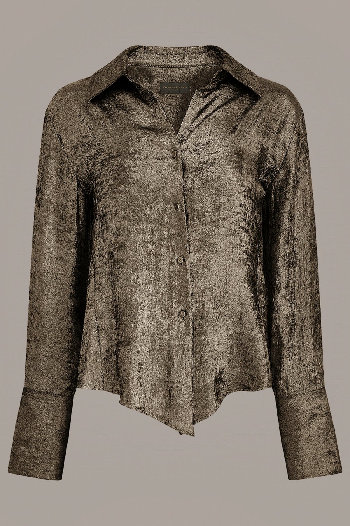 METALLIC V-NECK BUTTON FRONT BLOUSE