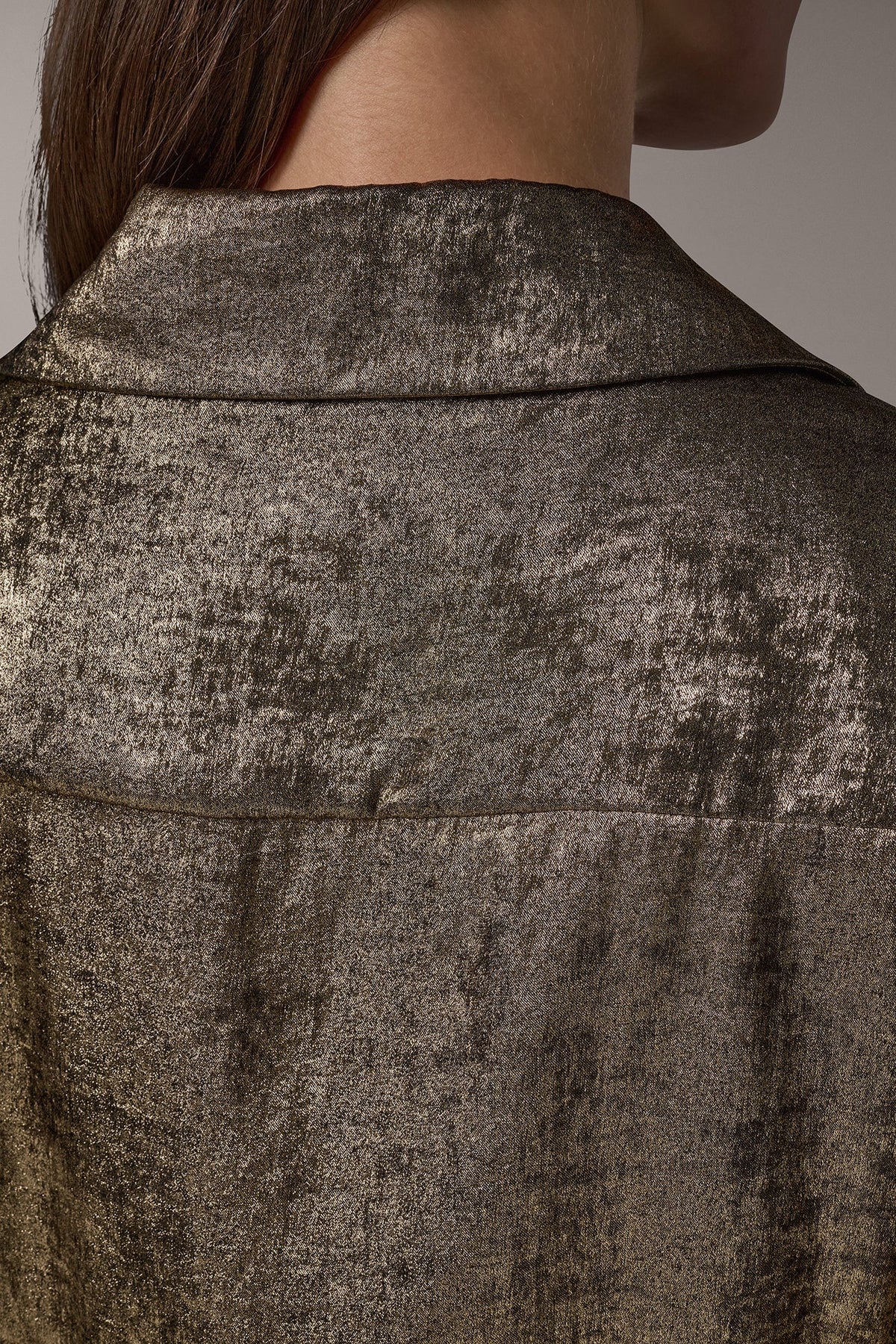 METALLIC V-NECK BUTTON FRONT BLOUSE