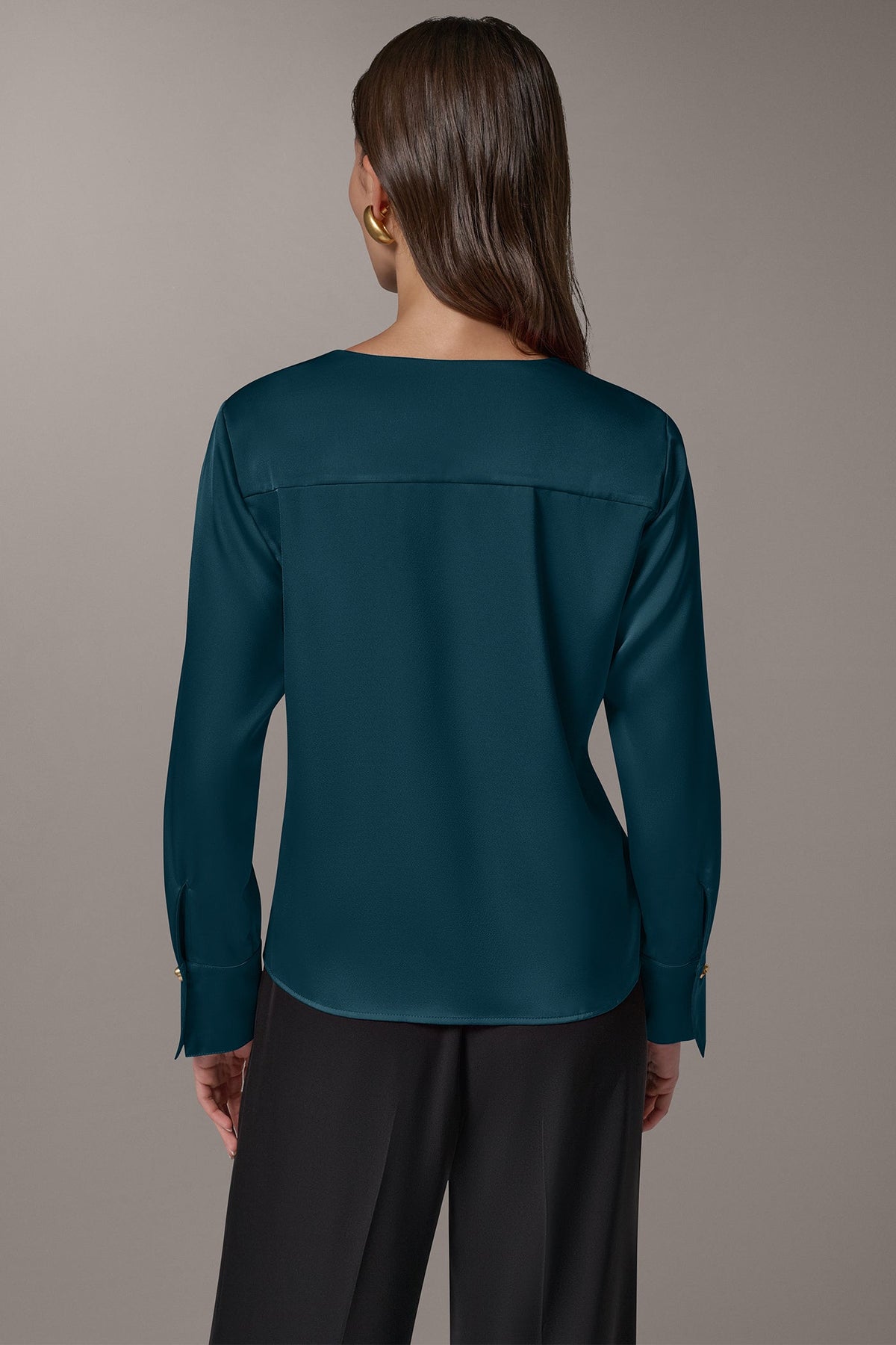 SATIN WRAP-EFFECT V-NECK TOP