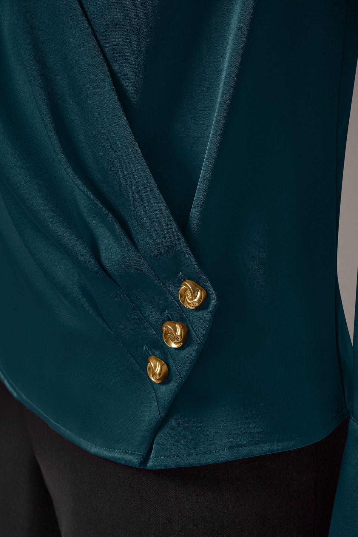 SATIN WRAP-EFFECT V-NECK TOP
