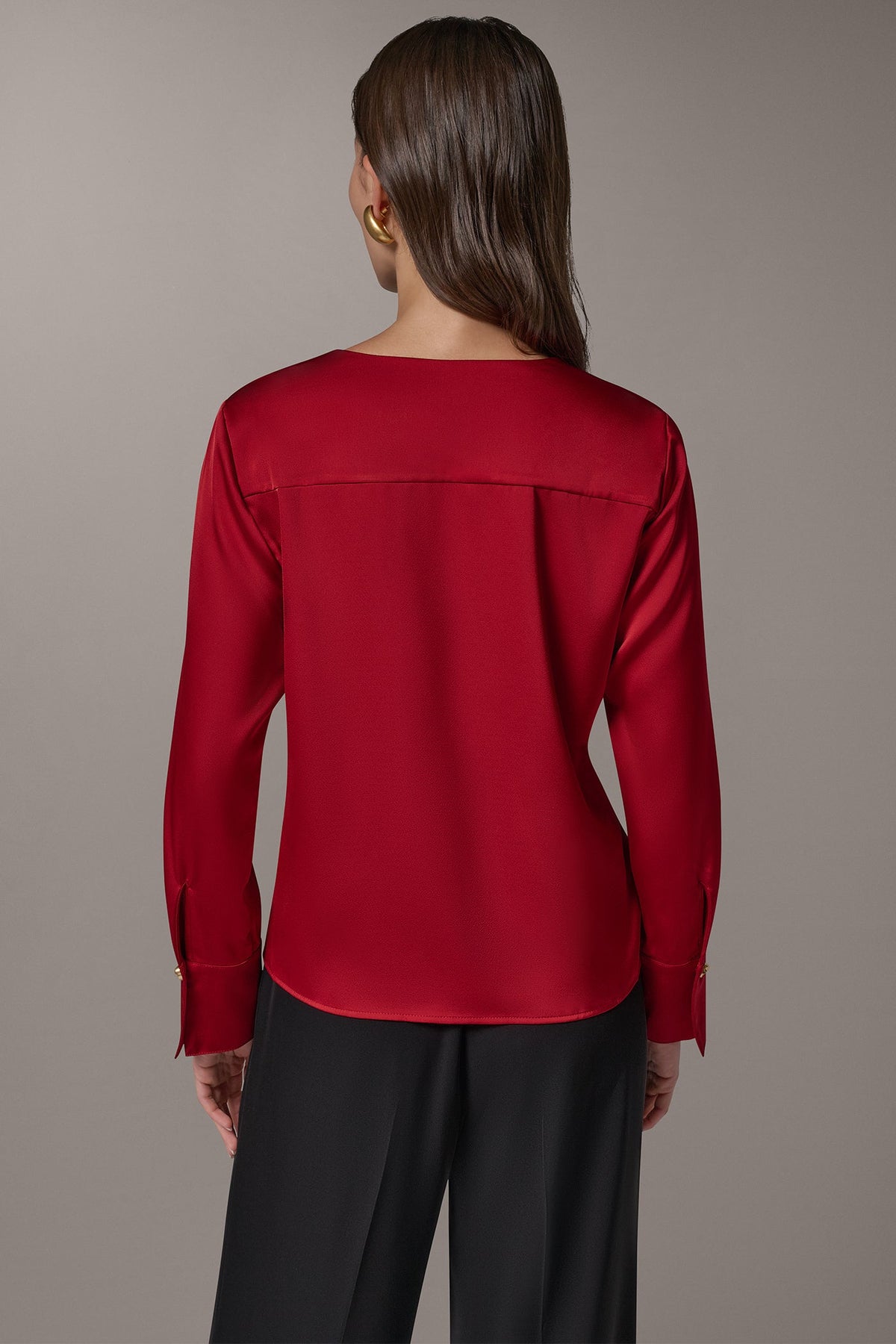 SATIN WRAP-EFFECT V-NECK TOP