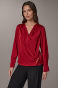SATIN WRAP-EFFECT V-NECK TOP