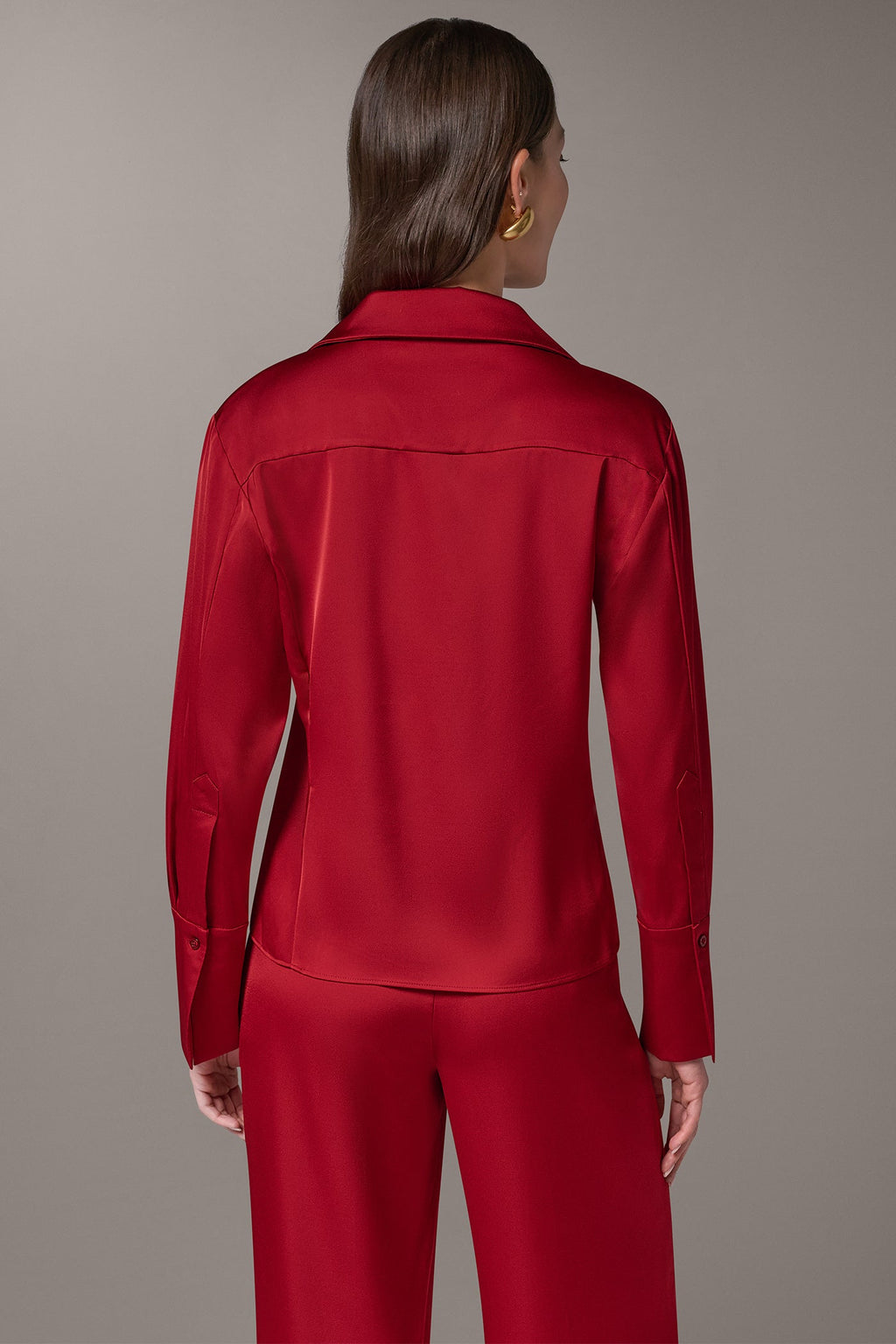 SATIN V-NECK BUTTON FRONT BLOUSE
