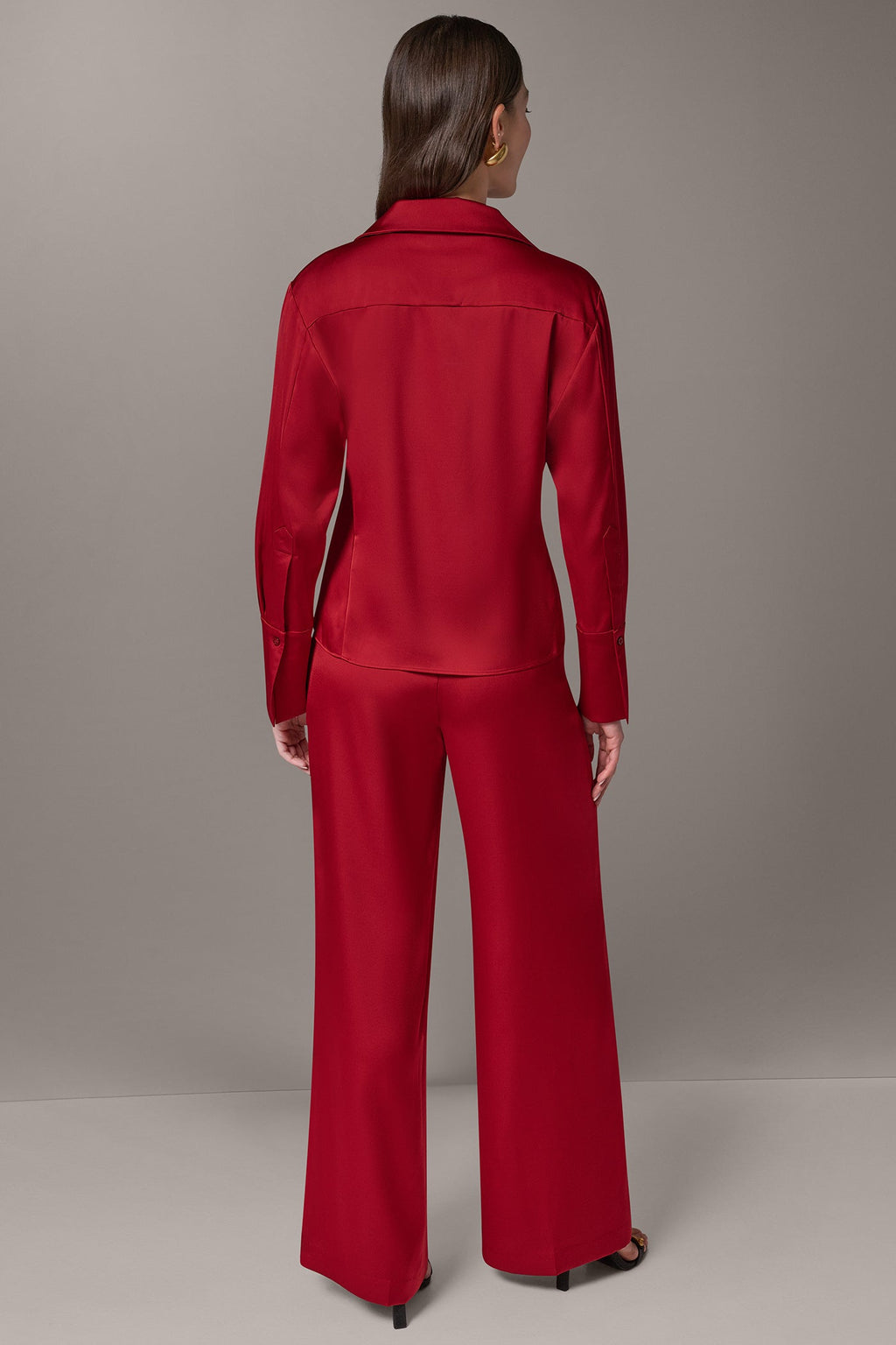 SATIN V-NECK BUTTON FRONT BLOUSE
