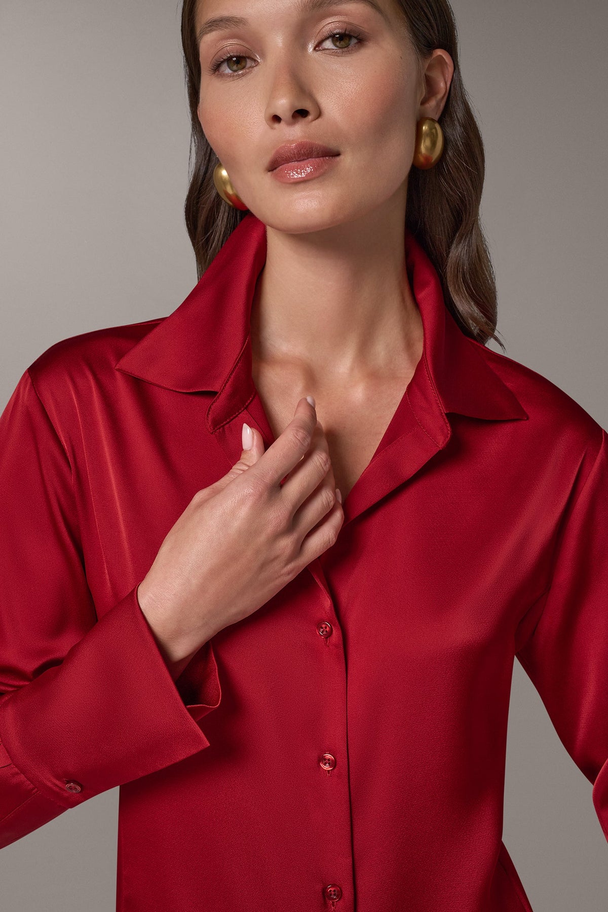 SATIN V-NECK BUTTON FRONT BLOUSE