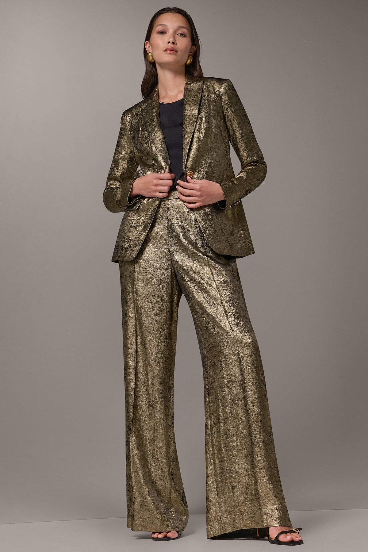 METALLIC ONE BUTTON SUIT BLAZER