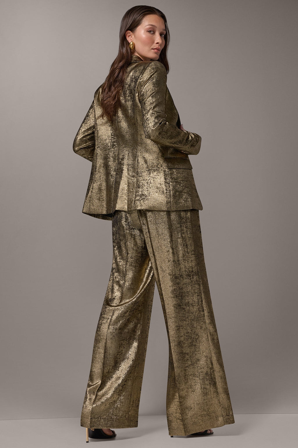 METALLIC ONE BUTTON SUIT BLAZER