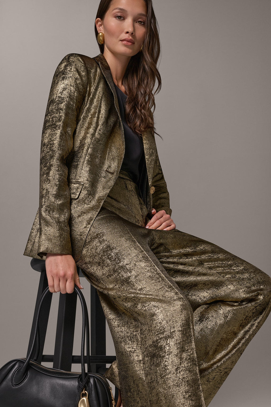 METALLIC ONE BUTTON SUIT BLAZER