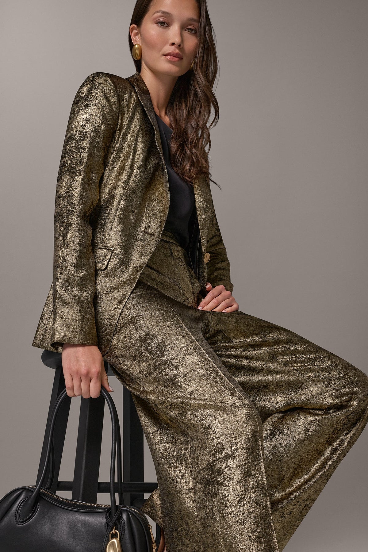 METALLIC ONE BUTTON SUIT BLAZER