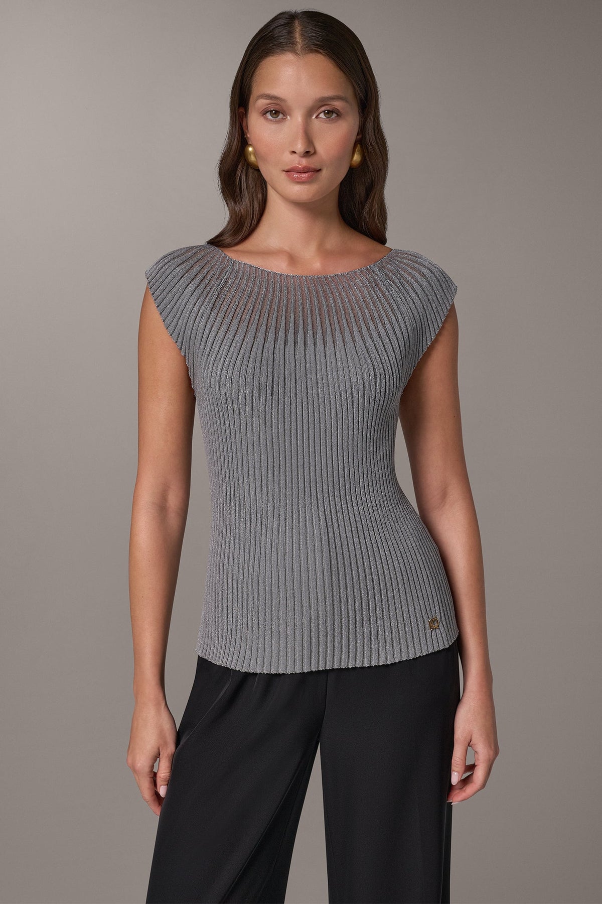 METALLIC RIBBED ILLUSION SWEATER