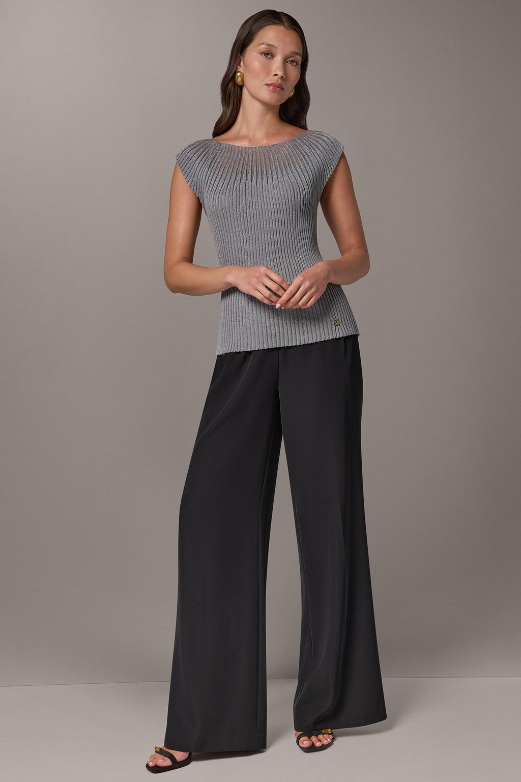 METALLIC RIBBED ILLUSION SWEATER