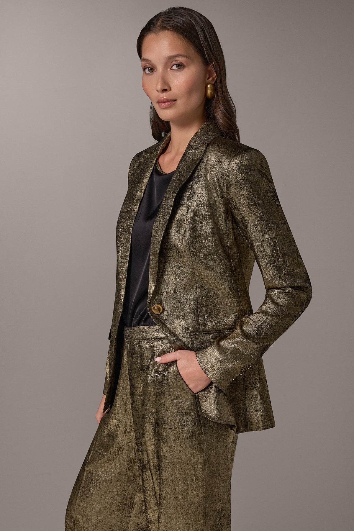 METALLIC ONE BUTTON SUIT BLAZER