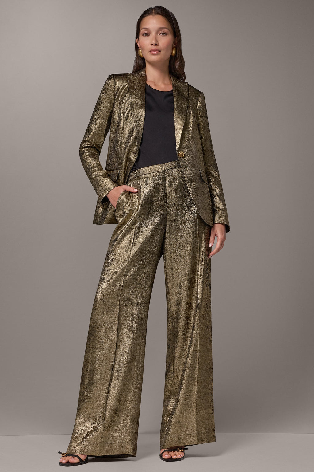 METALLIC ONE BUTTON SUIT BLAZER
