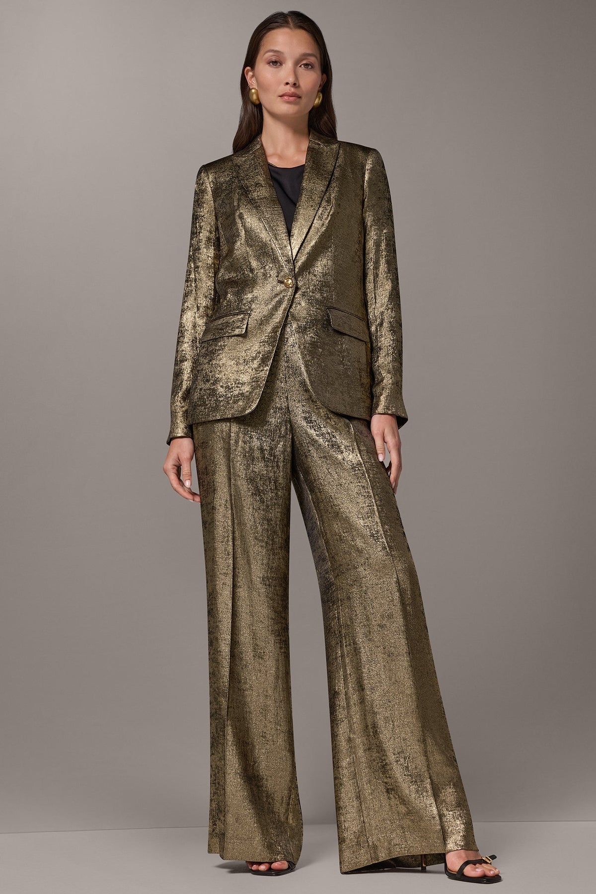 METALLIC ONE BUTTON SUIT BLAZER