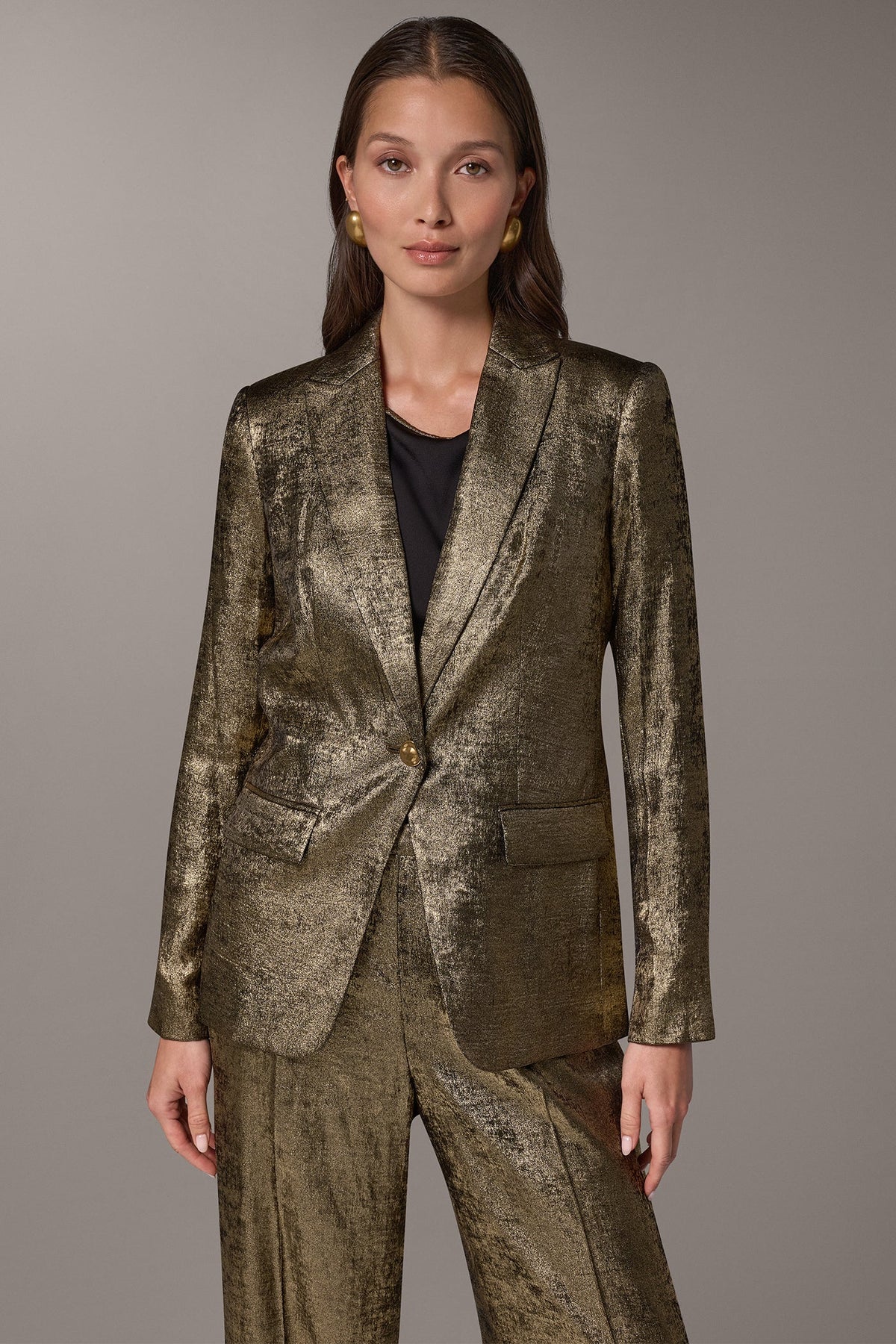 METALLIC ONE BUTTON SUIT BLAZER