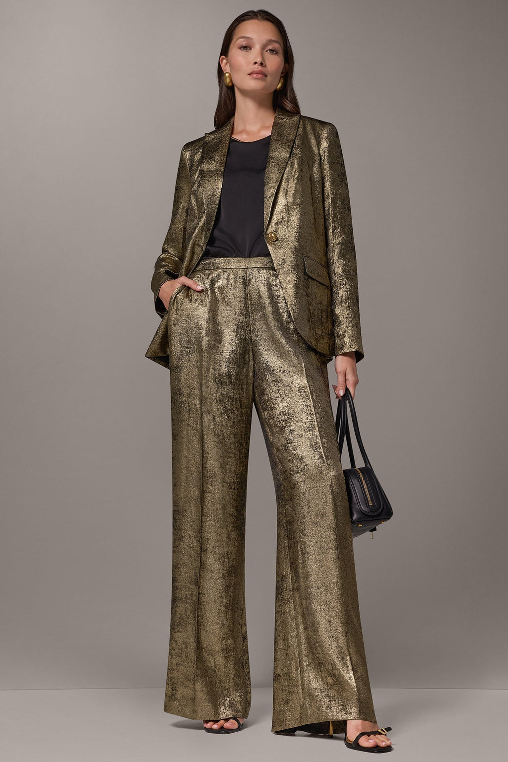 METALLIC ONE BUTTON SUIT BLAZER