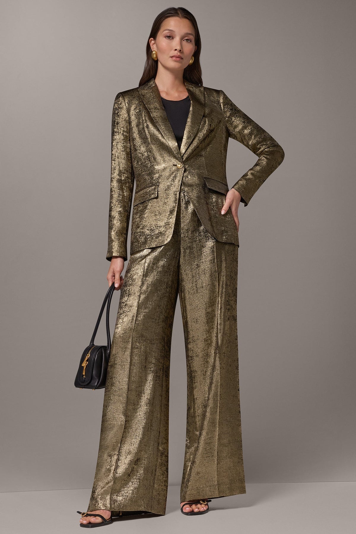 METALLIC ONE BUTTON SUIT BLAZER